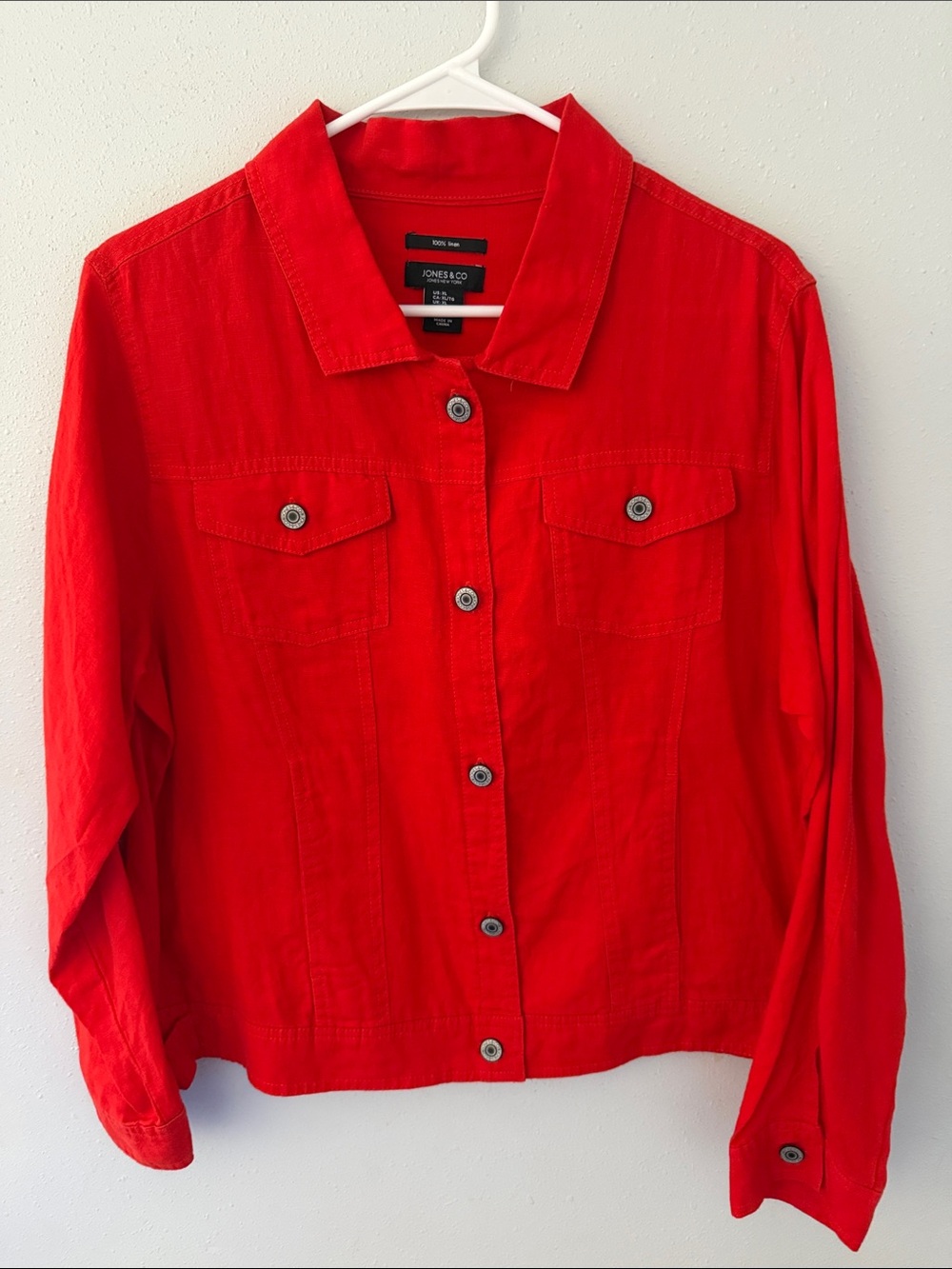 Jones New York Red Linen Top with Label Detail